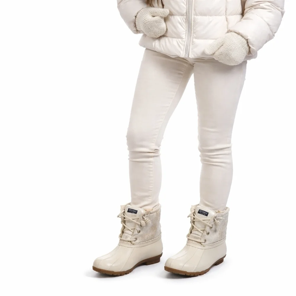 Sperry Kids Cream Glitter Duck Boots Size 10 Waterproof Rain Snow